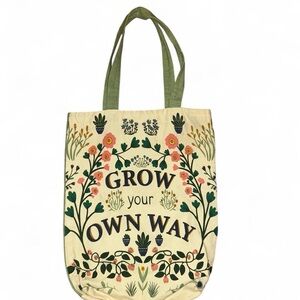 Grow Your Own Way Floral Canvas Tote Bag - Cream & Green